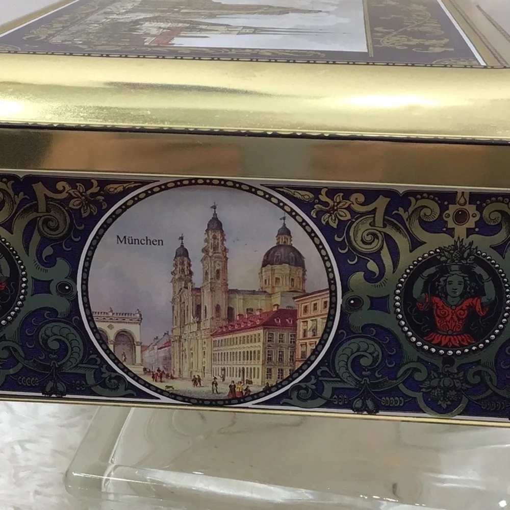 Lambertz vintage metal hinged castle cookie tin